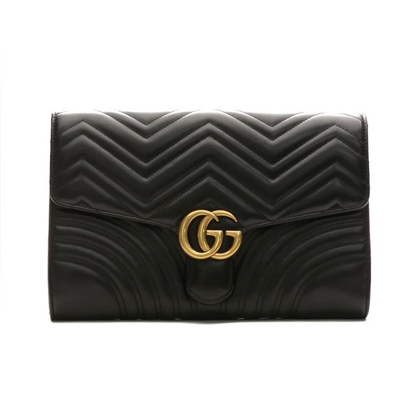 Gucci Handbags - Gucci GG Marmont Matelasse Chevron Flap Envelope Clutch Large Black